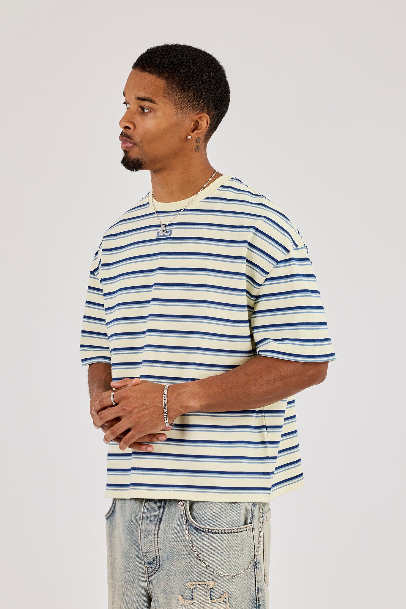 Boxy Stripe Logo Embroidered T-Shirt - Lemon
